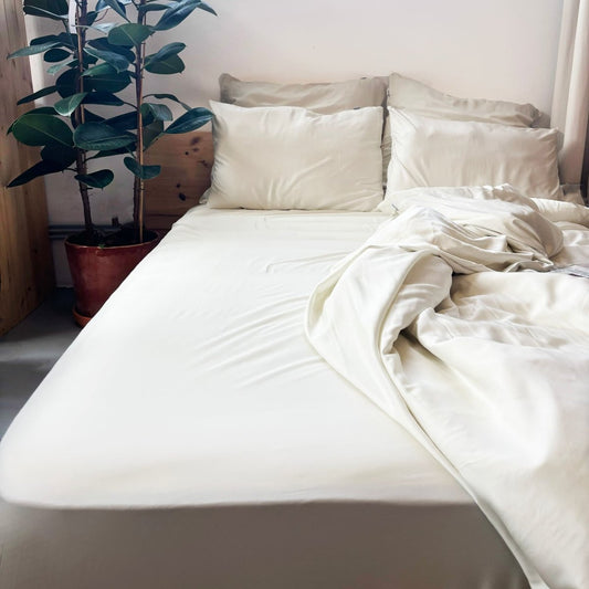 Lençol plano de bambu branco pérola – roupa de cama macia, respirável e sustentável