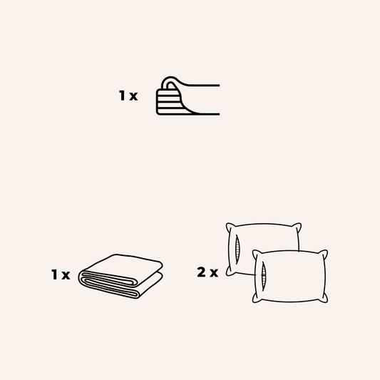 Juego de sábana superior con 1 funda de almohada y 2 almohadas de bambú ilustradas como componentes de ropa de cama.