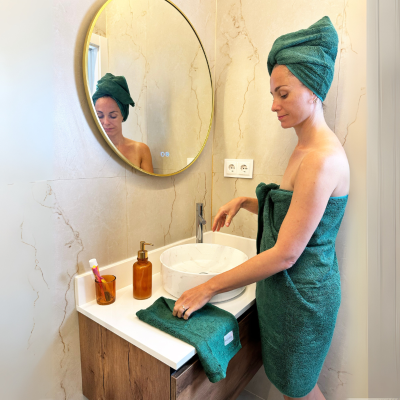Toalha de corpo, rosto e mãos verde de bambu – macia, absorvente e sustentável