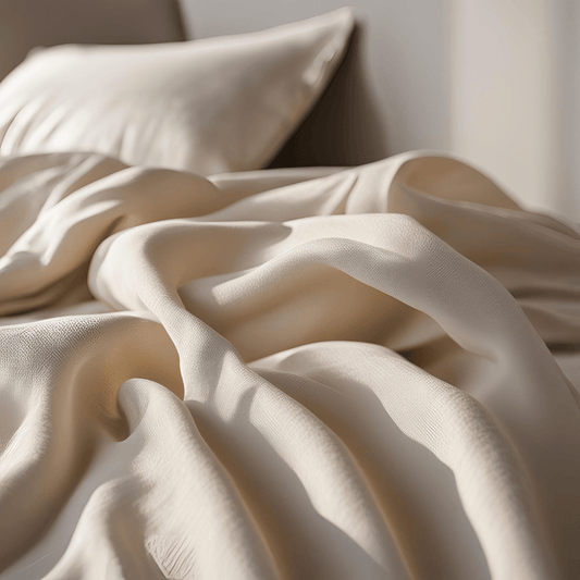 Sábanas blancas y suaves en cama bien hecha, mostrando la textura blanda del tejido.