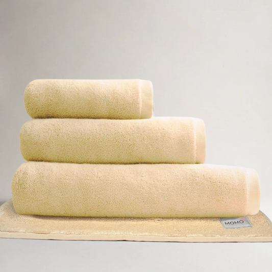 Conjunto de 4 peças de toalhas de bambu amarelo – rosto, mãos, corpo e tapete de saída de banho, macias, absorventes e sustentáveis