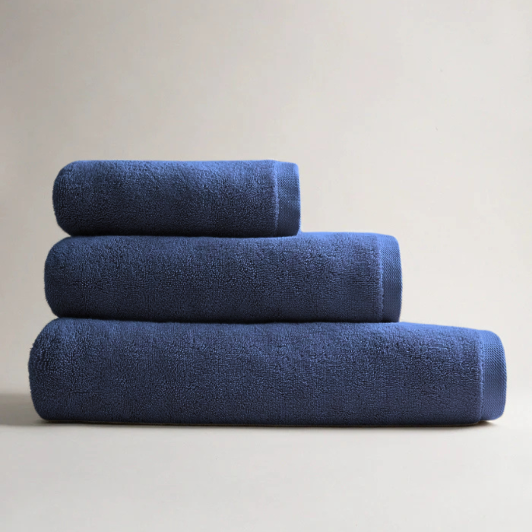 Conjunto de 3 peças de toalhas de bambu azul – rosto, mãos e corpo, macias, absorventes e sustentáveis