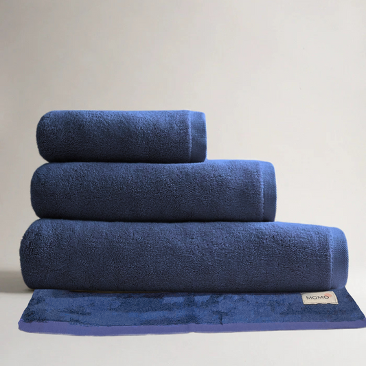 Conjunto de 4 peças de toalhas de bambu azul – rosto, mãos, corpo e tapete de saída de banho, macias, absorventes e sustentáveis