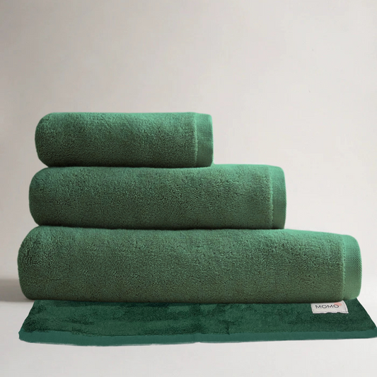 Conjunto de 4 peças de toalhas de bambu verdes – rosto, mãos, corpo e tapete de saída de banho, macias, absorventes e sustentáveis