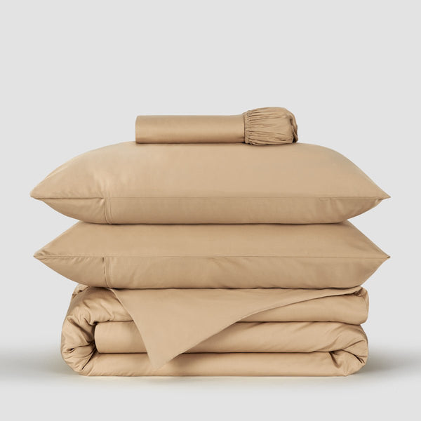 Arena Beige - Juego de Funda Nórdica Bambú, Satén 300 hilos, Suave, Transpirable y Sostenible por Momo Cotton