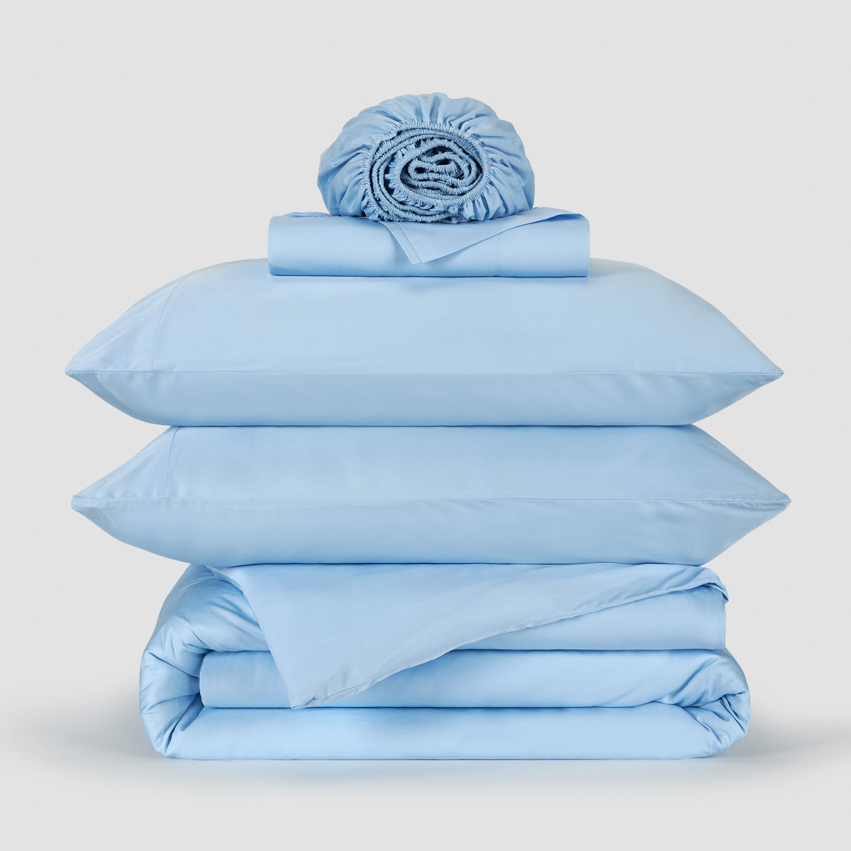 Jogo Capa de Edredão roupa de cama Azul céu bambu by Momo Cotton – tecido de cetim 300 fios, suave, respirável e sustentável.