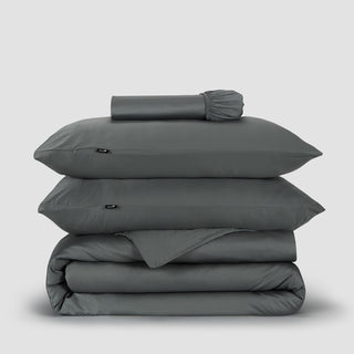 Juego Funda Nórdica ropa de cama gris bambú by Momo Cotton – tejido satén 300 hilos, suave, transpirable y sostenible.