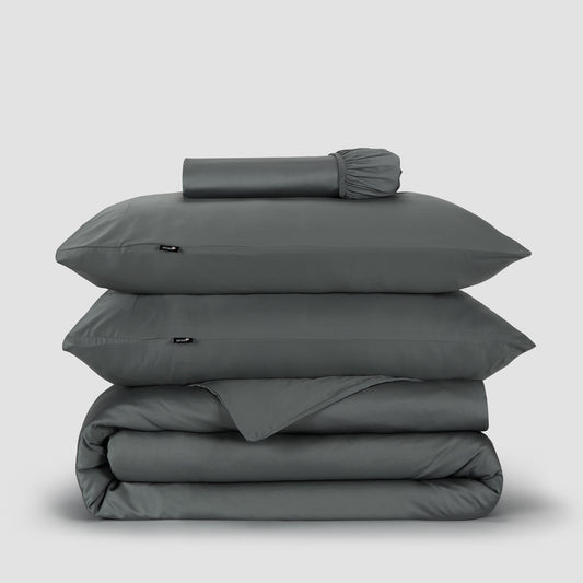 Jogo Capa de Edredão roupa de cama cinzento bambu by Momo Cotton – tecido de cetim 300 fios, suave, respirável e sustentável.